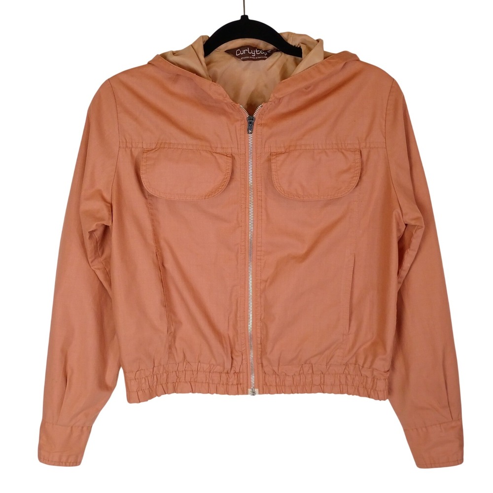 Curlytop Womens M Vintage Casual Hooded Full Zip Lightweight Bomber Jacket Coat
